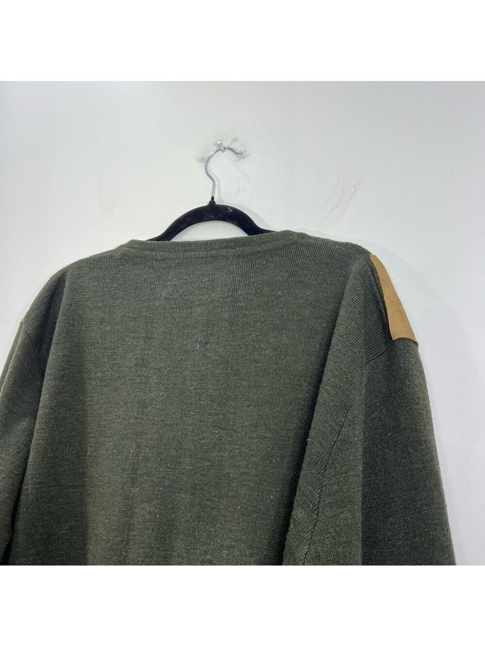 SOLD Rydale UK hunter green wool blend tan suede detail crew neck sweater XXL - Picture 6 of 13